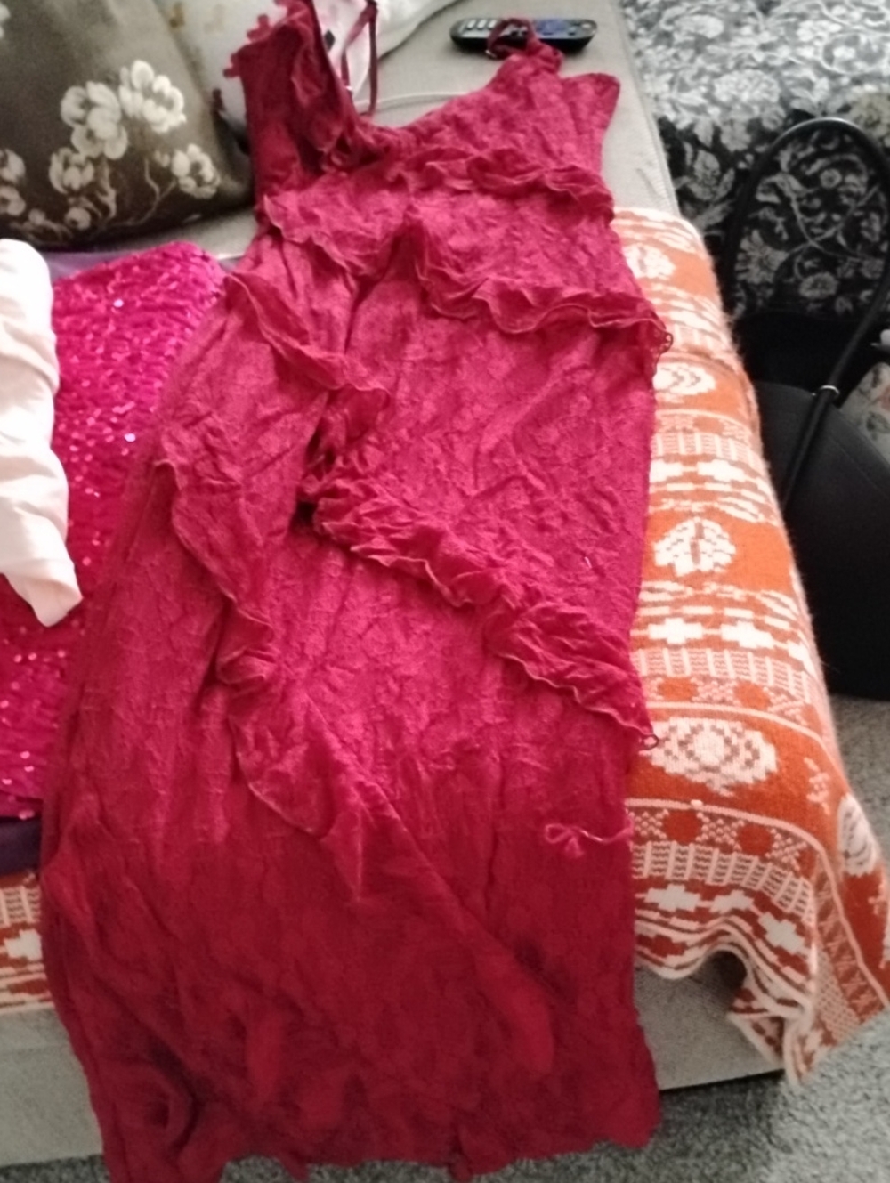Ruffled Sleeveless Maxi Dress in Deep Burgundy